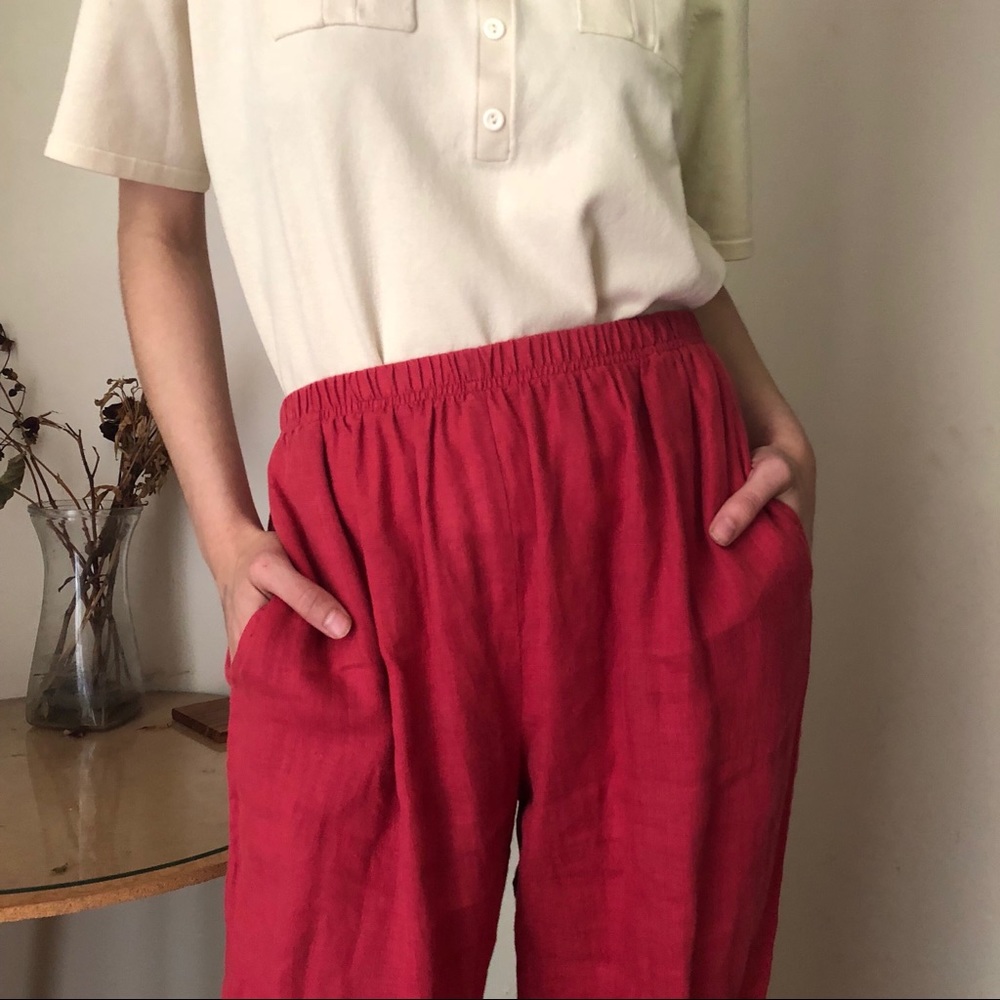 SOLD Vintage magenta linen trousers - Picture 3 of 4